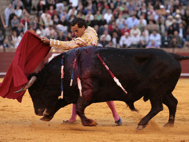El toro le jug&oacute; una mala pasada, roz&aacute;ndole con el pit&oacute;n derecho, aunque todo qued&oacute; en un susto.

Foto: Juan Carlos Mu&ntilde;oz
