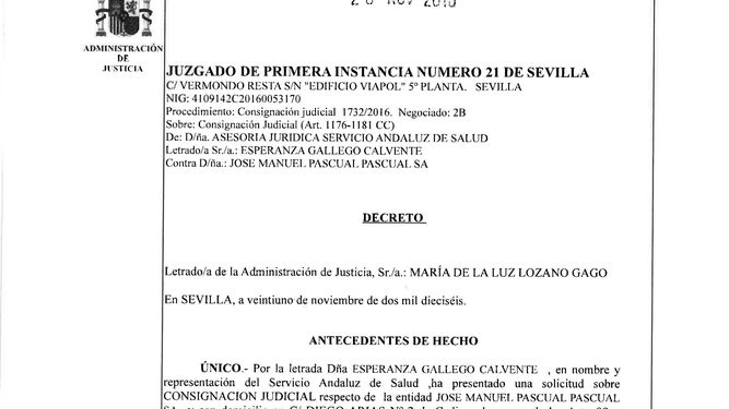 Este documento prueba que la Junta tiene ya consignado ante los jugados los 8 millones de euros.
