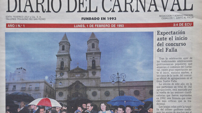 Reproducción de la portada del primer número del 'Diario del Carnaval', del 1 de febrero de 1993