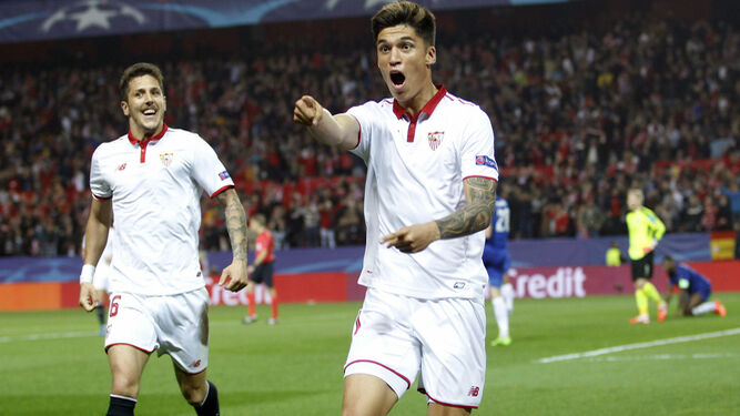 Celebración de uno de los goles del Sevilla.