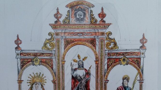 Boceto del nuevo retablo para las imágenes titulares de Borriquita.