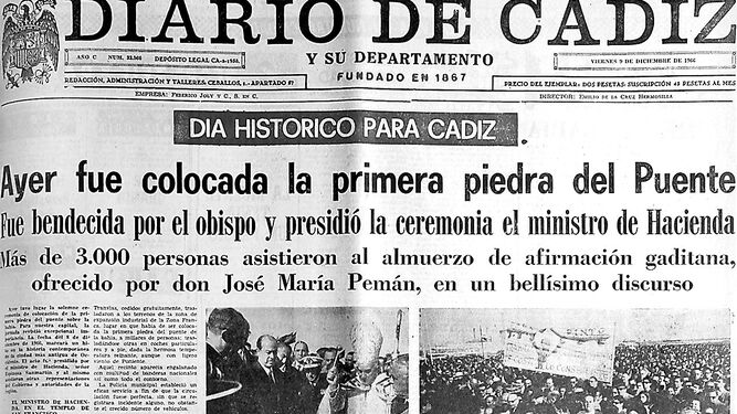 Reproducción de la portada de Diario de Cádiz el 9 de diciembre 1966.