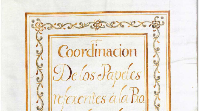Reproducción de los libros de cuentas de la Compañía, junto a una imagen del fundador San Ignacio de Loyola.