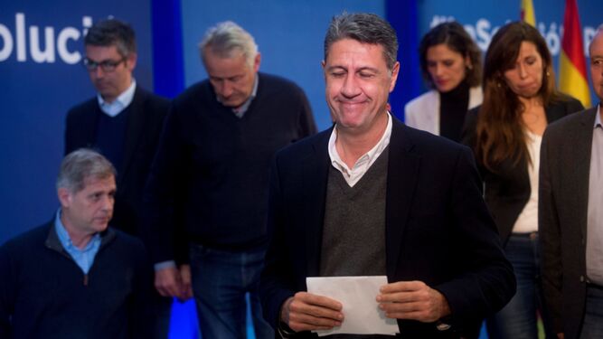 Xavier García Albiol abandona la sala de prensa de la sede popular en Barcelona tras valorar el pasado jueves los resultados electorales.