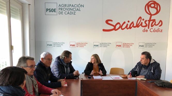 Un instante de la reunión entre el PSOE, CCOO y UGT en Cádiz.