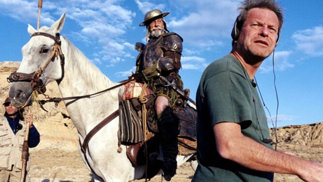 Gilliam, en primer plano, durante el rodaje de 'The man who killed Don Quixote'.