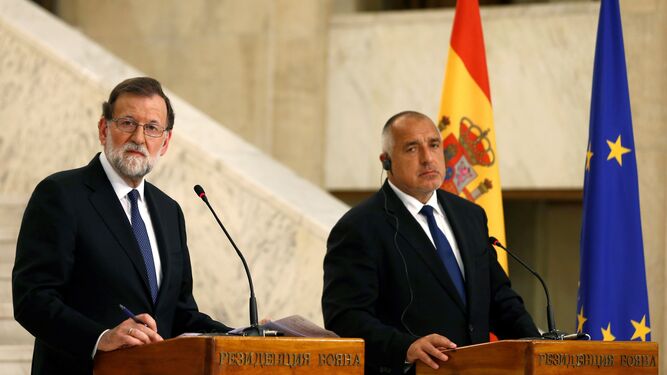 Mariano Rajoy, durante su comparecencia junto al primer ministro búlgaro, Boiko Borisov.