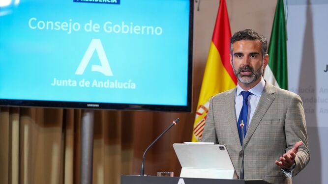 El portavoz del Gobierno andaluz esta mañana en San Telmo.