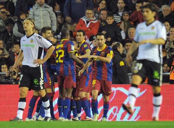 Los jugadores del Bar&ccedil;a celebran el gol de Messi.

Foto: AFP/ Reuters