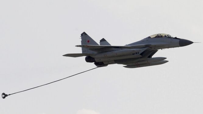 Un caza ruso en una exhibición aérea.