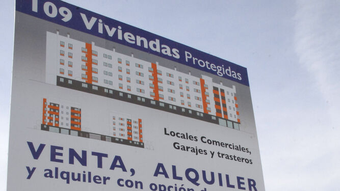 Cartel que anuncia viviendas en venta en San Fernando.