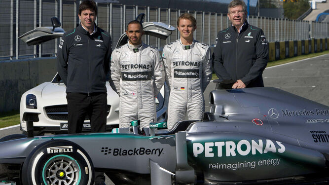 Ross Brawn junto a Nico Rosberg.
