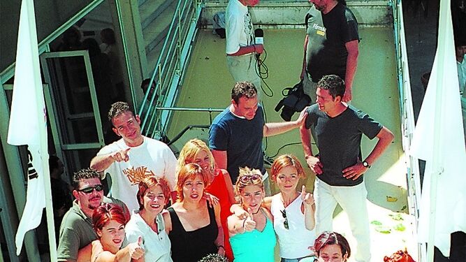 Los reporteros en un acto promocional en el verano de 2000.