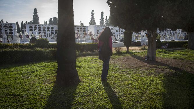 Una arqueóloga sobre una de las fosas que hay en el cementerio de San Fernando de Sevilla