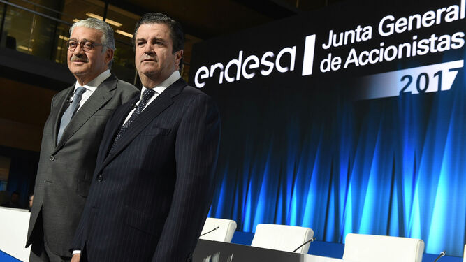 José Bogas y Borja Prado, consejero delegado y presidente de Endesa, respectivamente, en la junta de accionistas de 2017.