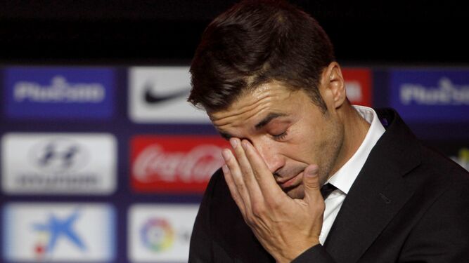 Gabi llorando en su despedida en el Wanda Metropolitano.