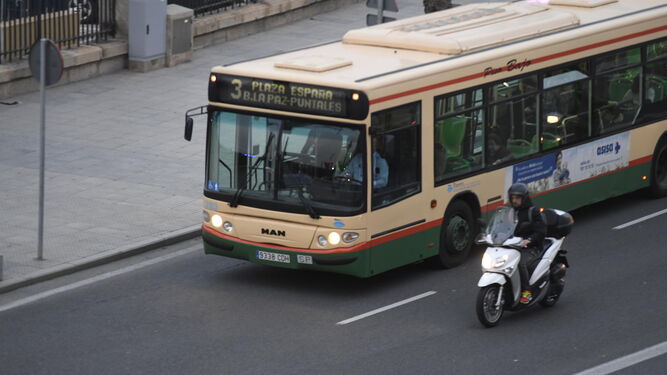 Un vehículo de la flota de autobuses urbanos circulando por la ciudad.