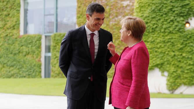 Sánchez y Merkel, juntos en Berlín a finales de junio.