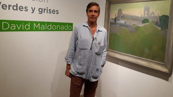 David Maldonado en la Fundación Cajasol, durante la inauguración de pintura titulada 'Verdes y grises' .