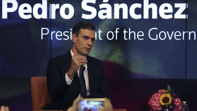 Pedro Sánchez, durante la entrevista en el foro de Reuters en Nueva York