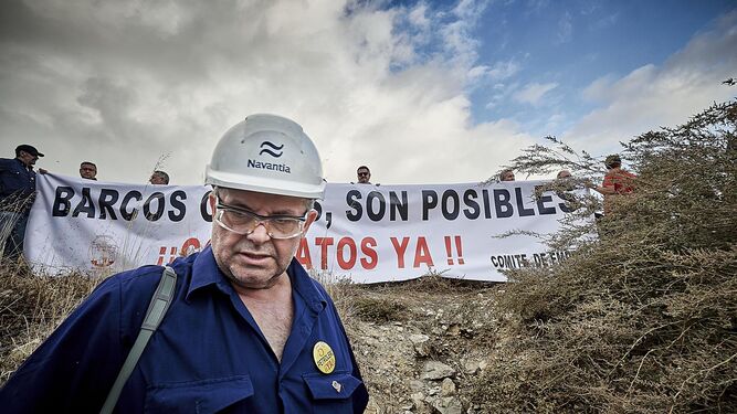 Un operario de Navantia Puerto Real, durante la protesta del miércoles