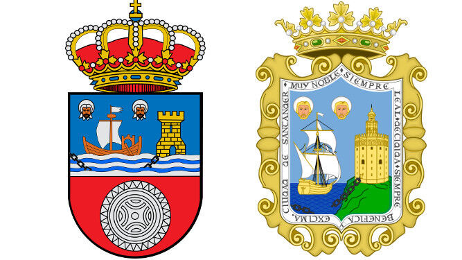 El escudo de Cantabria, a la izquierda, y el de Santander, a la derecha.