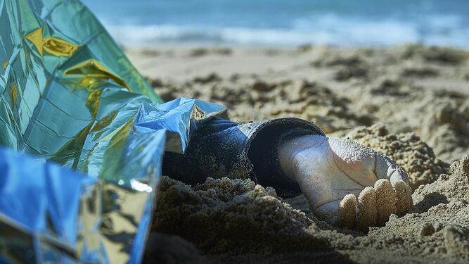 Trágica imagen de uno de los cuerpos aparecidos esta semana en la playa de Los Caños, concretamente el noveno cadáver.