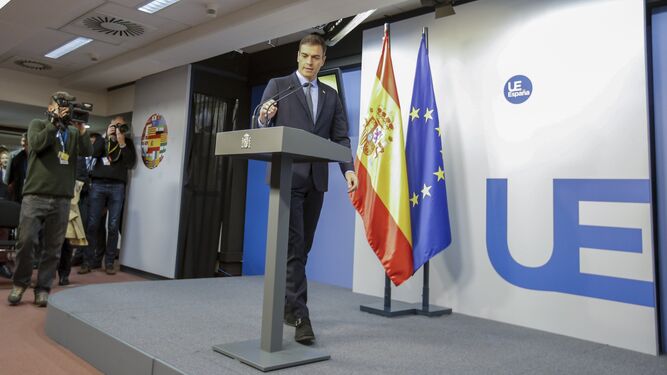 Pedro Sánchez, en la conferencia de prensa tras el Consejo Europeo.