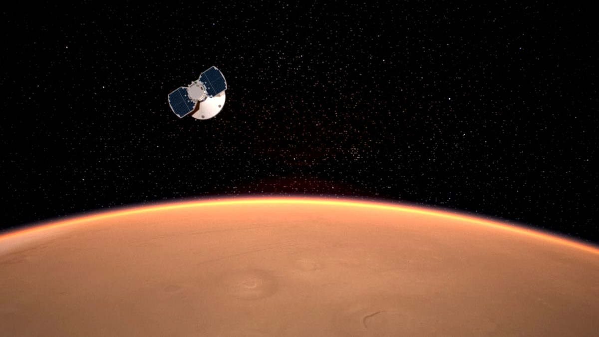 Recreación de la aproximación del módulo InSight a Marte
