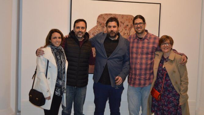 Esther Arriaza, Fernando Devesa, Pepe Baena, David Serrano y Manuela Theno, durante la inauguración de la muestra.