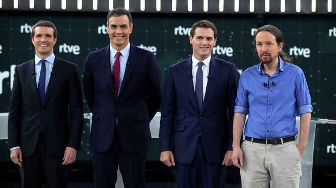 Pablo Casado, Pedro Sánchez, Albert Rivera y Pablo Iglesias.