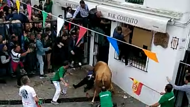 Captura de uno de los vídeos grabados durante la envestida del segundo toro.