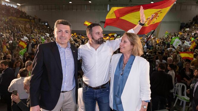 El candidato a la presidencia del Gobierno por Vox, Santiago Abascal, en un acto el domingo en Murcia.
