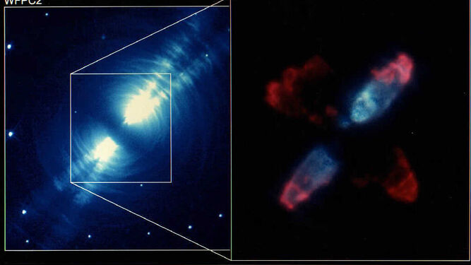 La nebulosa del Huevo (RAFGL 2688) como aparece en el espectro visible de luz.