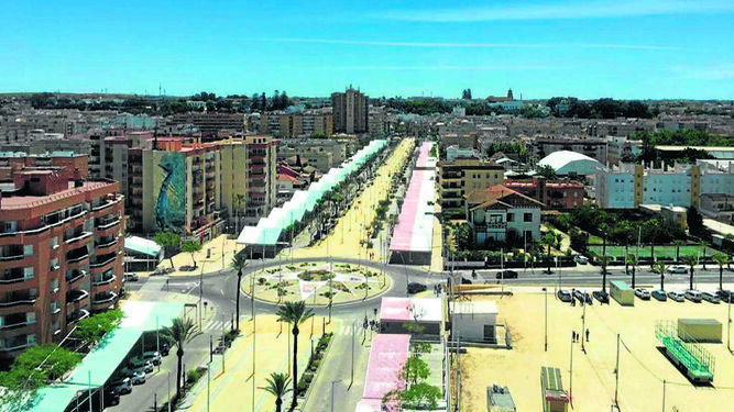 Vista aérea del recinto que acoge el Real de la Feria de la Manzanilla.