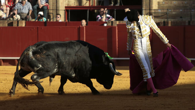 Antonio Grande, en un precioso galleo para llevar el toro al caballo, en el segundo de la tarde.