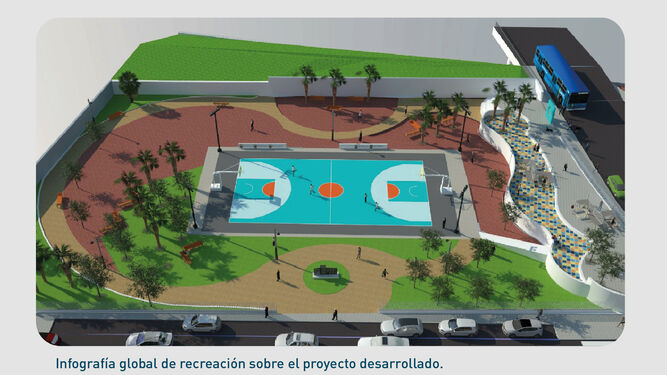 Infografía que recrea el proyecto de una pista deportiva en La Casería.