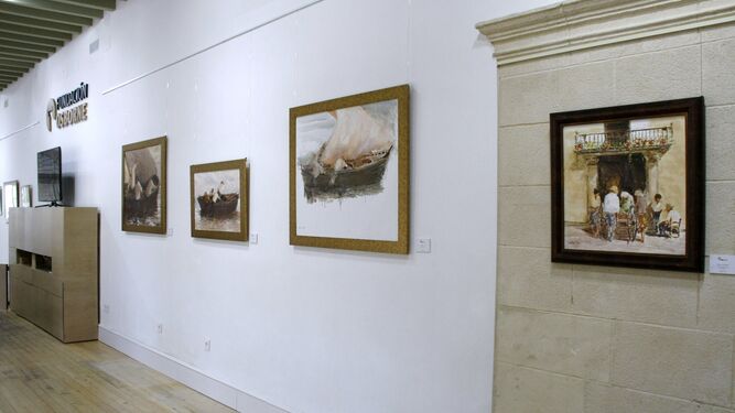 Una imagen de la exposición de pinturas de Jaime Costa Tur, en la Bodega de Mora de Osborne.