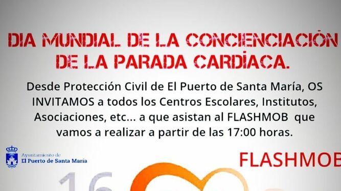 Cartel anunciador de los talleres que Protección Civil realizará mañana en la plaza Isaac Peral con motivo del Día Mundial de la Concienciación de la Parada Cardíaca.
