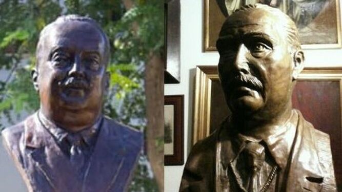 A la derecha, el busto de Cayetano Roldán colocado en la barriada. A la izquierda, la obra de José Luis Tellado que fue descartada para el homenaje.