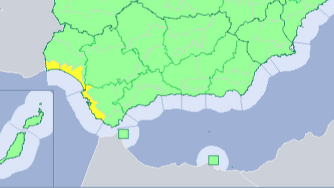 Alerta amarilla representada por Aemet, que afectará mañana al litoral gaditano.