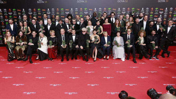 Foto de familia con todos los premiados tras la gala del pasado sábado en el Martín Carpena.