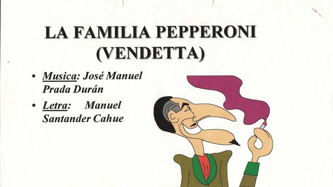 El boceto de la chirigota 'La familia Pepperoni', de Manolo Santander, difundido por el Archivo Histórico Municipal.
