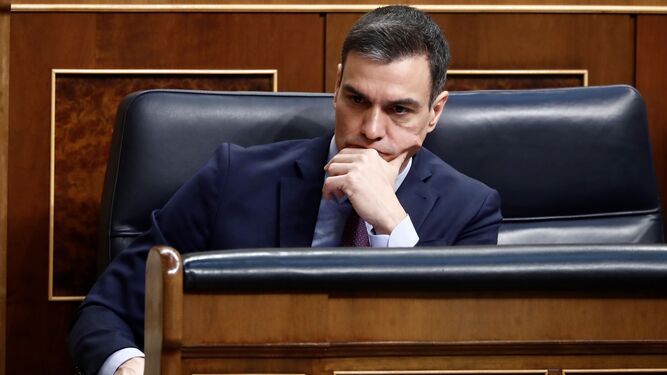 El presidente del Gobierno, Pedro Sánchez, este miércoles por la mañana en el Congreso.
