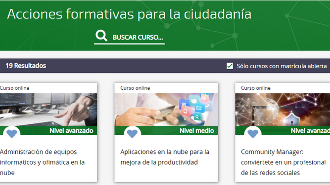 Página de la Junta de Andalucía donde se ofrecen cursos on line.