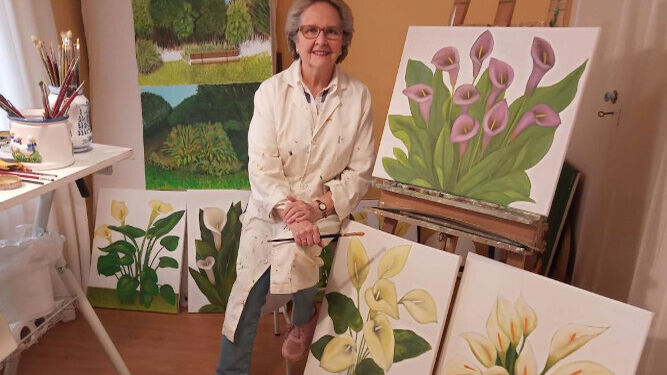 Rosa Jaques pasa estos días de confinamiento junto a su marido Juan Vazquez Armero preparando su próxima exposición de pinturas.