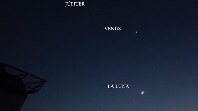 Un conjunción de planetas en 2015 en una imagen cedida por Observando la Noche.