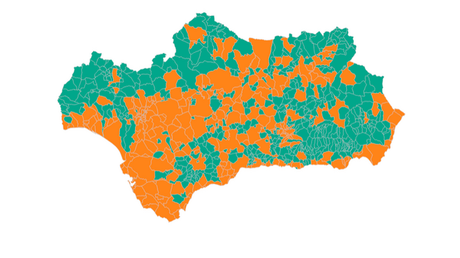 En verde, los municipios sin horarios.