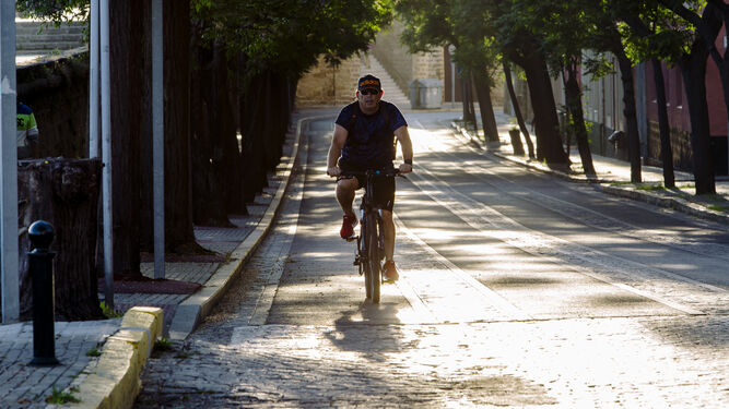 Un ciclista haciendo deporte por la zona de la alameda.