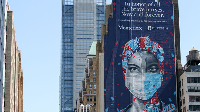 Mural en Nueva York en homenaje a los enfermeros.